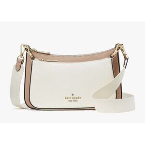 Kate Spade Womens Duet Hazelnut Ivory Saffiano Leather Small Crossbody New